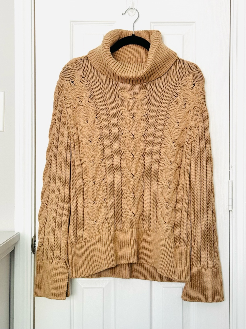 Banana Republic Cabincore Luxury Chunky Camel Cable Cowl Neck Sweater Sz S